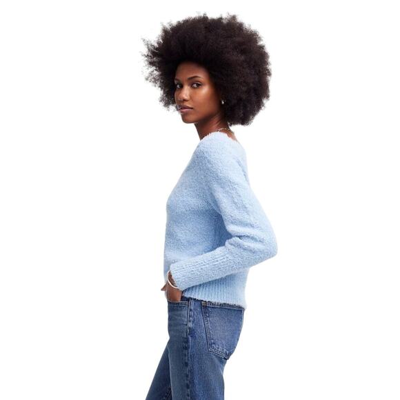 Madewell City Blue Organic Cotton Fuzzy Knit V-Neck Sweater Small - Picture 2 of 9